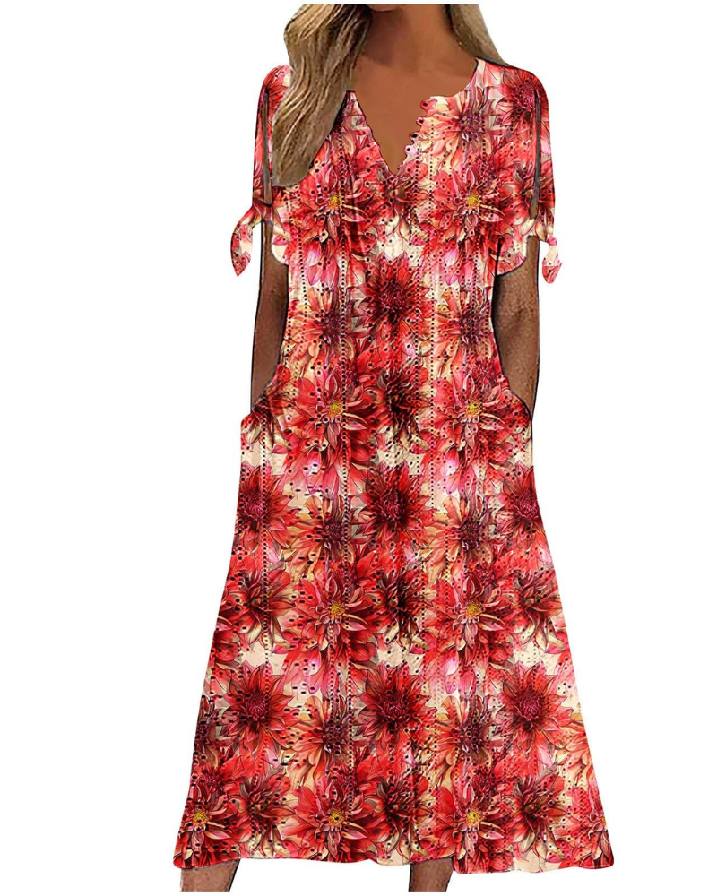 Maya Maxi Dress for Women – Linen Cotton, V-Neck & Oversized Boho Tunic with Pockets