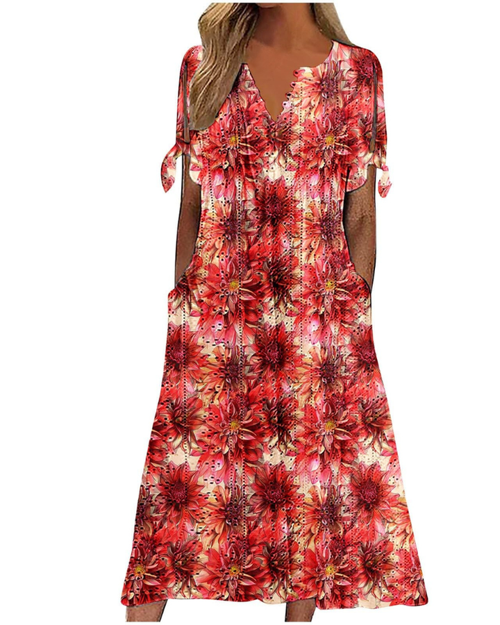 Maya Maxi Dress for Women – Linen Cotton, V-Neck & Oversized Boho Tunic with Pockets