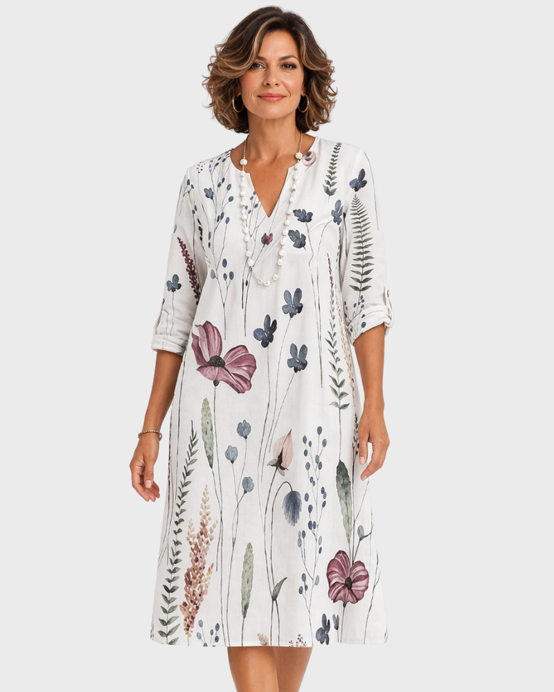 Ledwig Robe Tunique Femme – Imprimé Floral, Coupe Évasée & Design Fluide Élégant