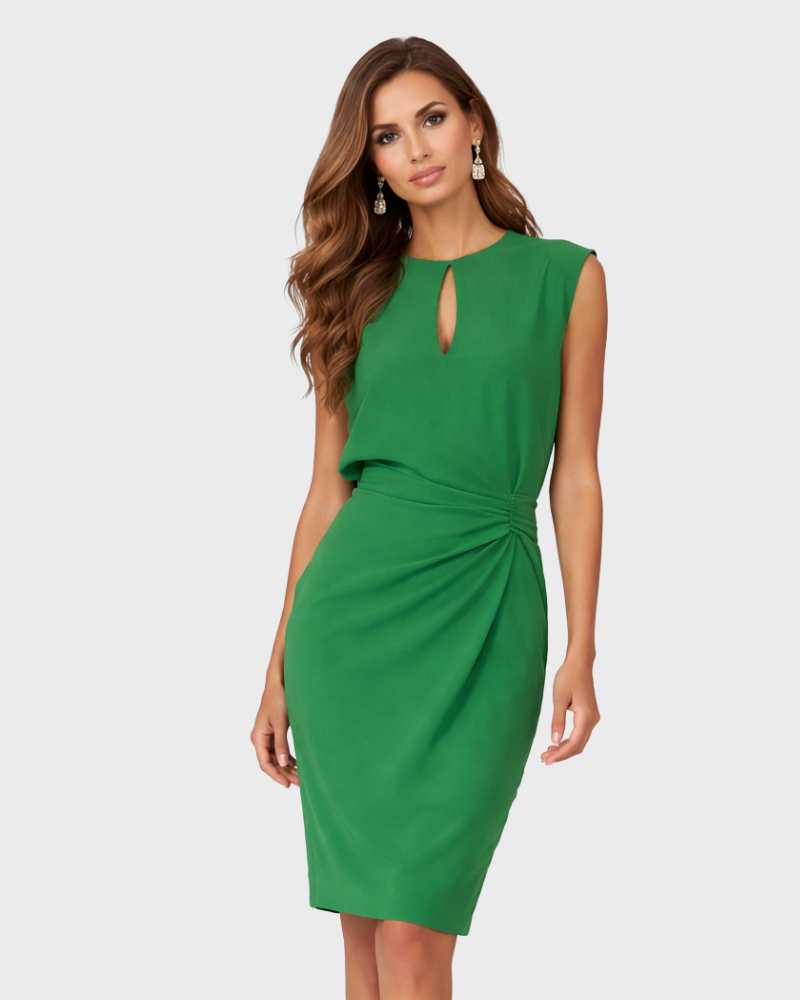 Shirly Robe Femme Midi Élégante – Robe avec Drapé Latéral et Décolleté avec Ouverture