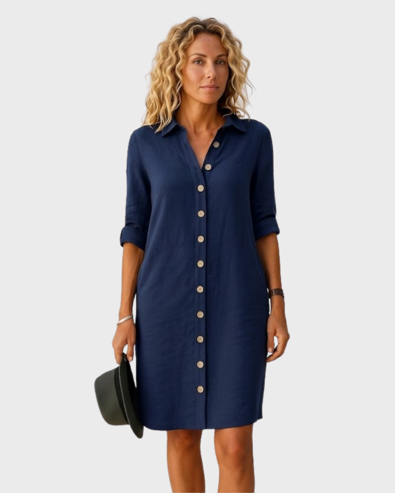 Star Abito Donna Elegant Skjorte – Kjole med Knapper, Lommer og Oppbrettede Ermer