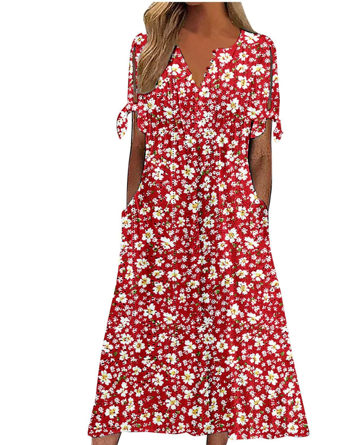 Maya Maxi Dress for Women – Linen Cotton, V-Neck & Oversized Boho Tunic with Pockets