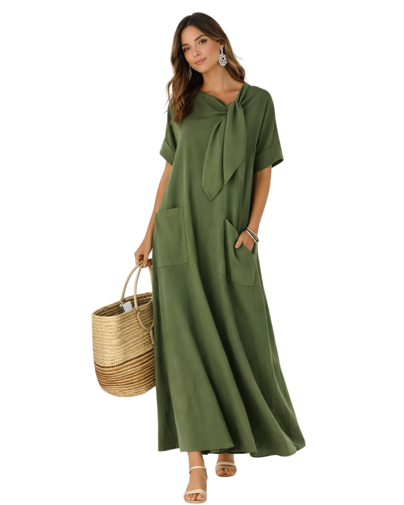 Chiara Vestido Maxi de Verano para Mujer – Vestido Fluido con Escote en V y Bolsillos Elegante