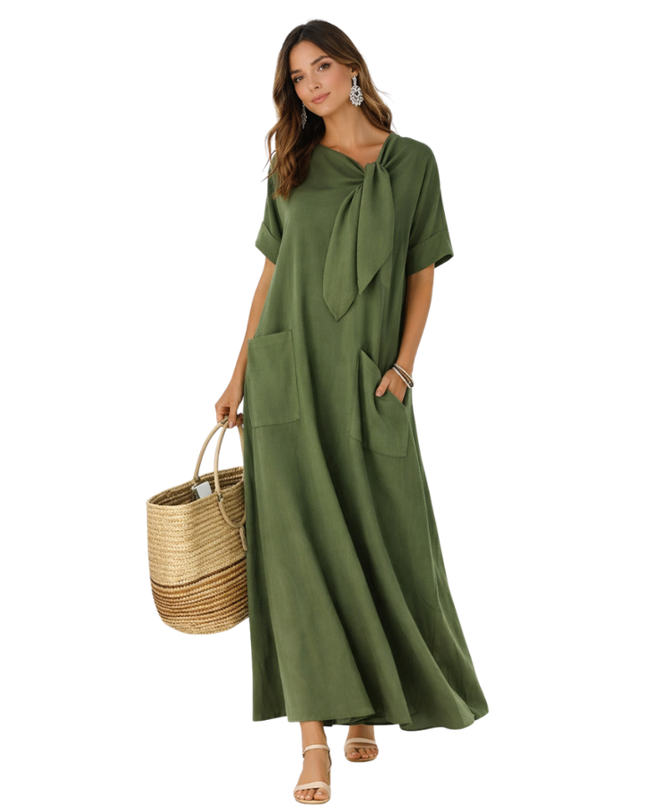 Chiara Vestido Maxi de Verano para Mujer – Vestido Fluido con Escote en V y Bolsillos Elegante