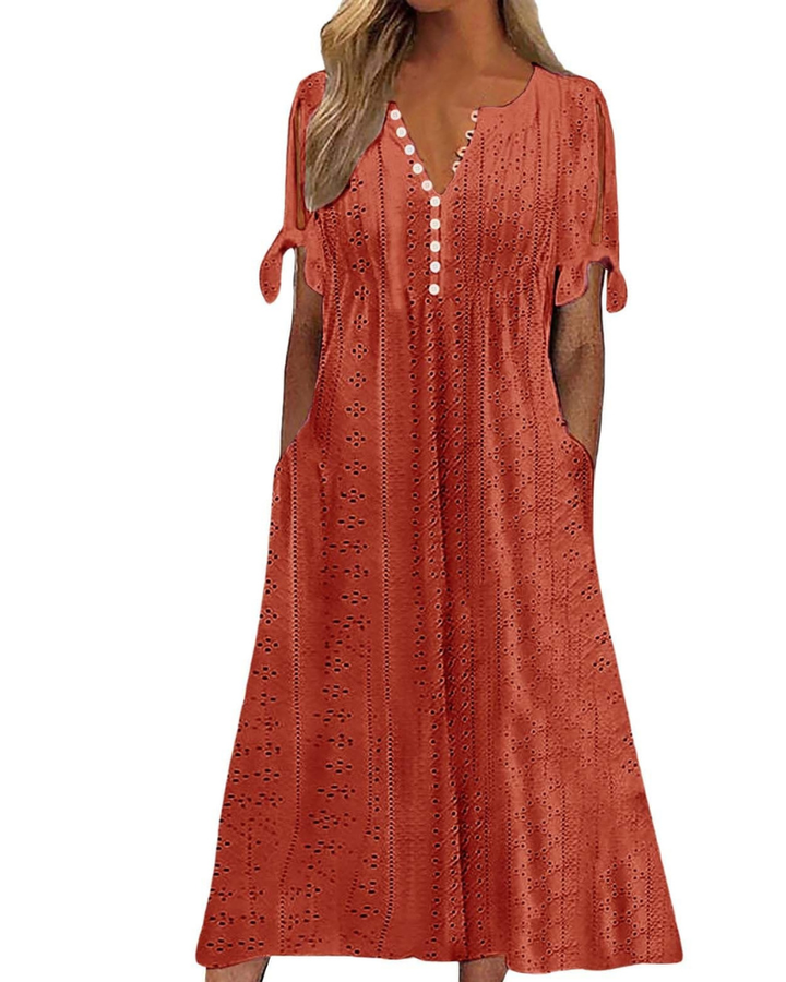 Maya Maxi Dress for Women – Linen Cotton, V-Neck & Oversized Boho Tunic with Pockets