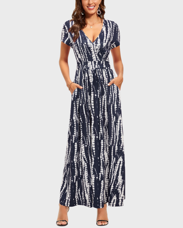 Vestido Maxi Alessia para Mujer – Escote en V, Cruzado Floral y Bolsillos Elegantes Casual