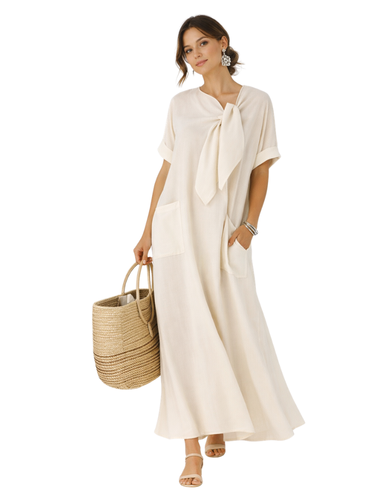 Chiara Vestido Maxi de Verano para Mujer – Vestido Fluido con Escote en V y Bolsillos Elegante