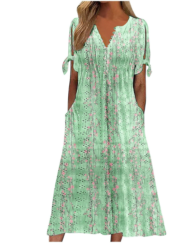 Maya Maxi Dress for Women – Linen Cotton, V-Neck & Oversized Boho Tunic with Pockets