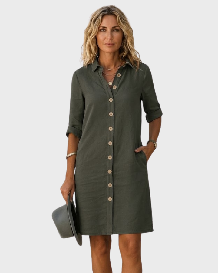 Star Abito Donna Elegant Skjorte – Kjole med Knapper, Lommer og Oppbrettede Ermer