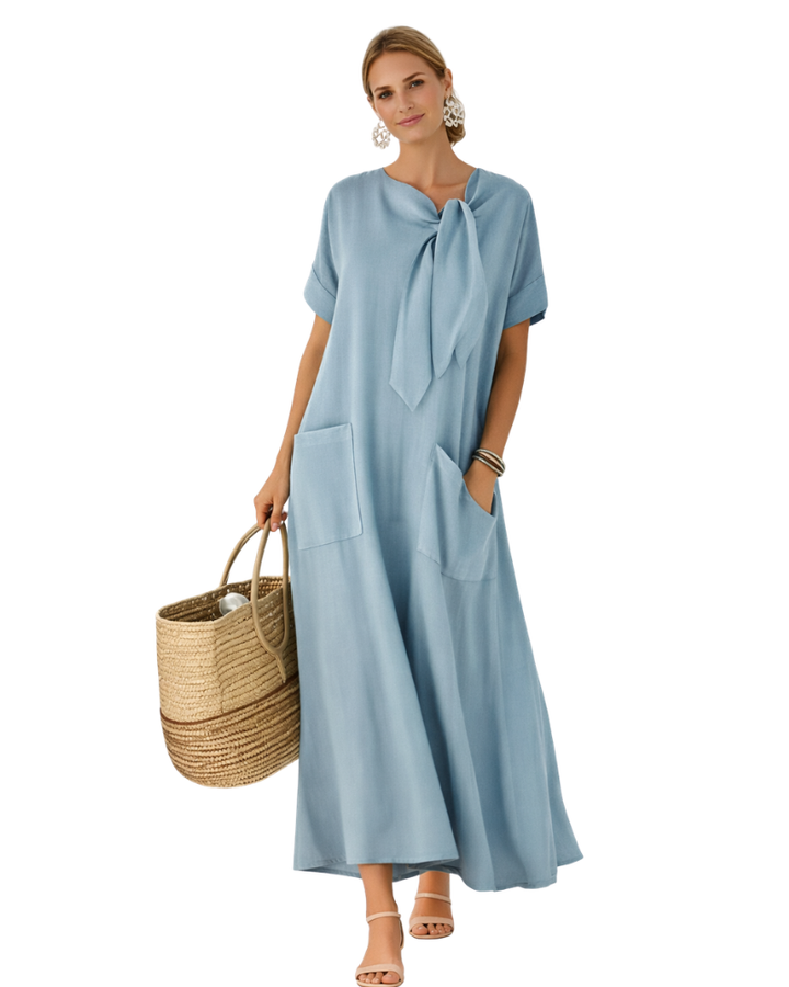 Chiara Vestido Maxi de Verano para Mujer – Vestido Fluido con Escote en V y Bolsillos Elegante