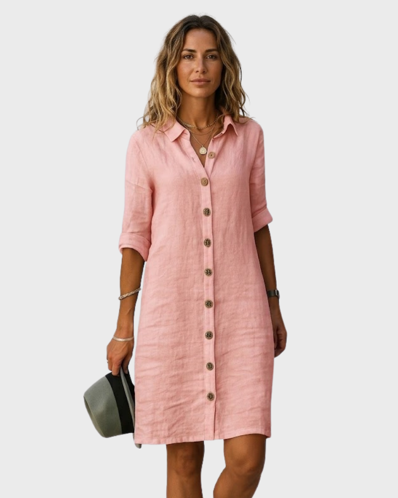 Star Abito Donna Elegant Skjorte – Kjole med Knapper, Lommer og Oppbrettede Ermer