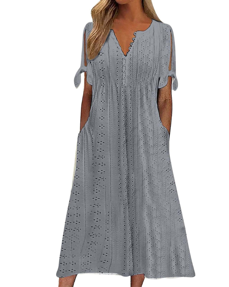 Maya Maxi Dress for Women – Linen Cotton, V-Neck & Oversized Boho Tunic with Pockets