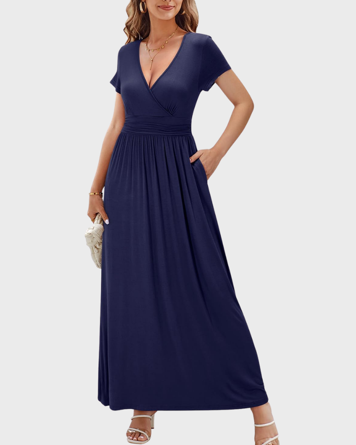 Vestido Maxi Alessia para Mujer – Escote en V, Cruzado Floral y Bolsillos Elegantes Casual
