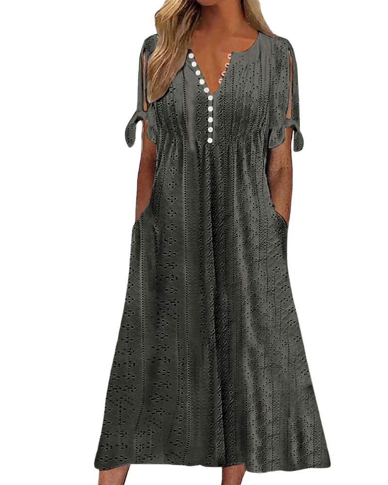 Maya Maxi Dress for Women – Linen Cotton, V-Neck & Oversized Boho Tunic with Pockets