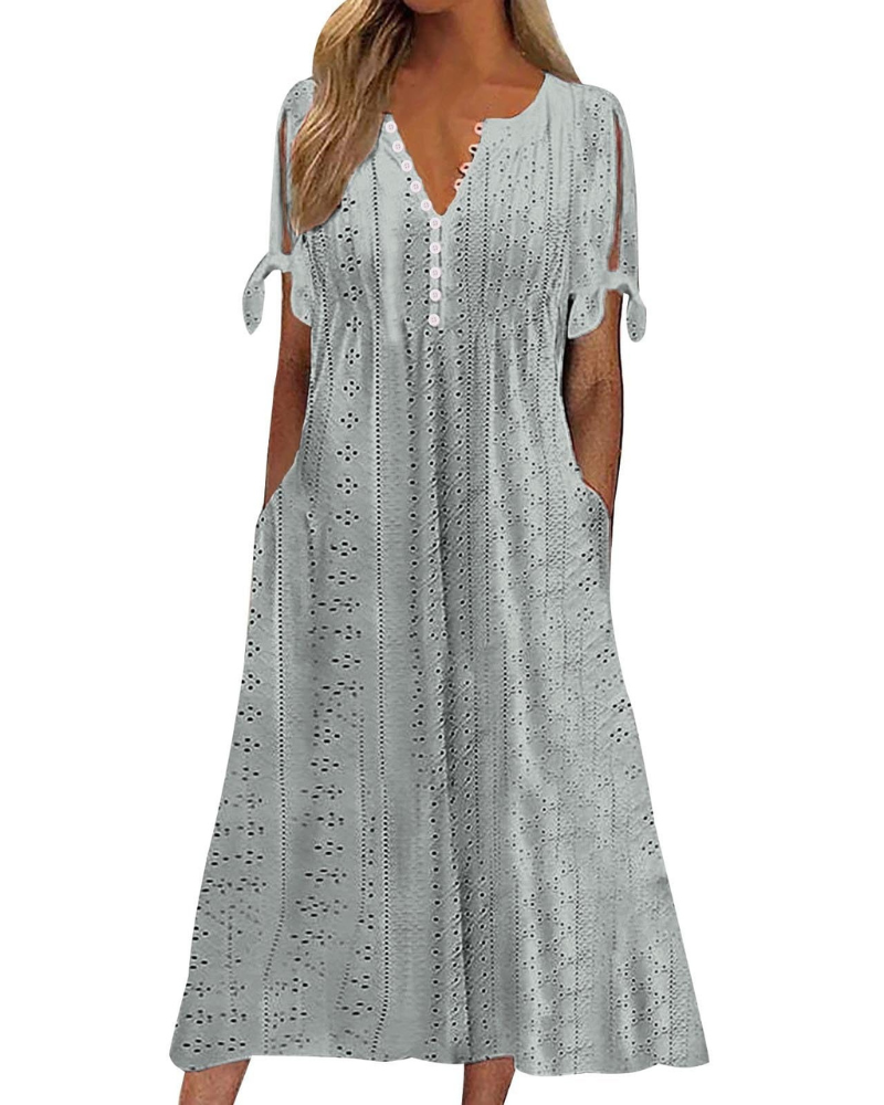 Maya Maxi Dress for Women – Linen Cotton, V-Neck & Oversized Boho Tunic with Pockets