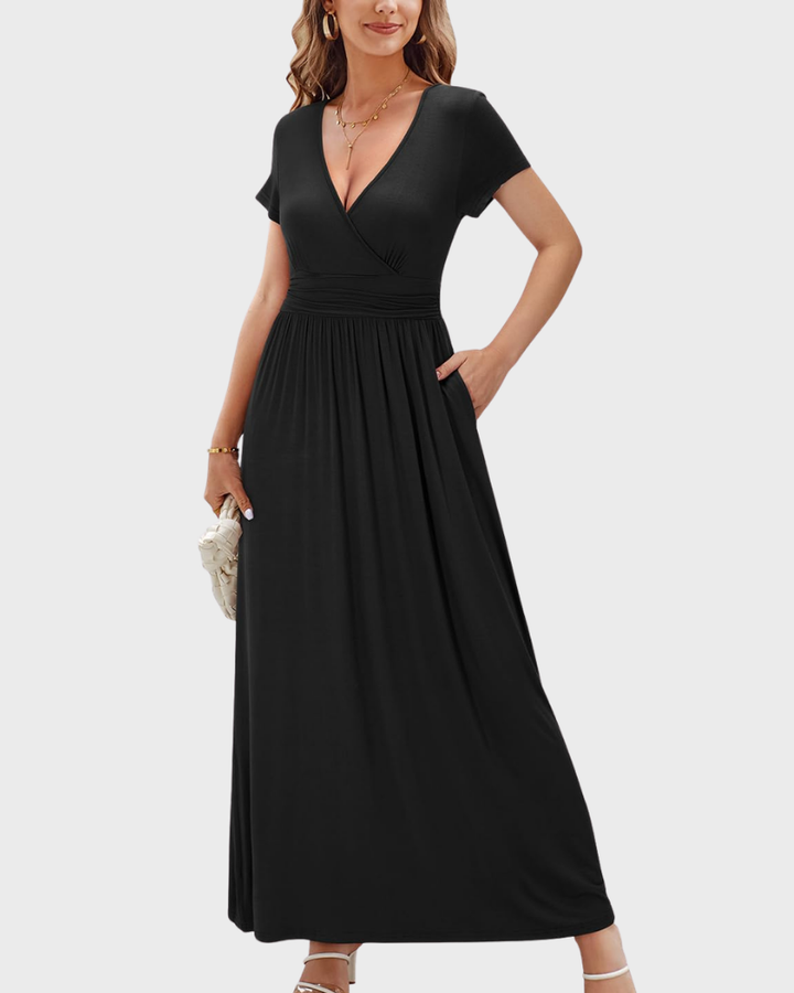 Vestido Maxi Alessia para Mujer – Escote en V, Cruzado Floral y Bolsillos Elegantes Casual