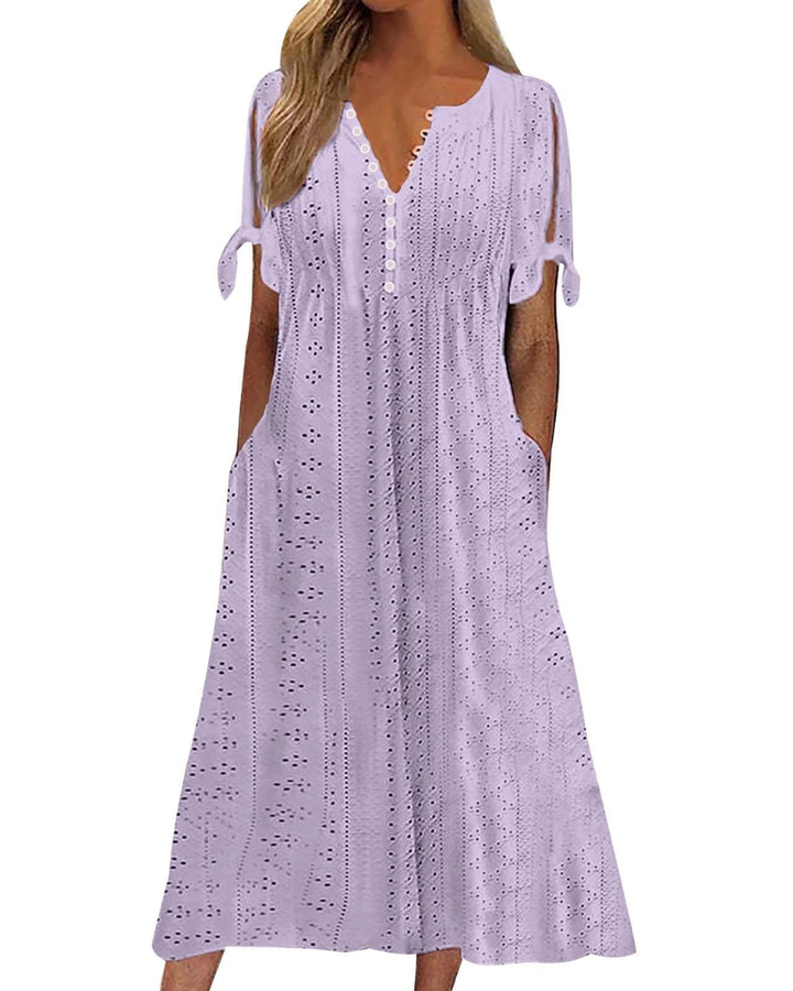 Maya Maxi Dress for Women – Linen Cotton, V-Neck & Oversized Boho Tunic with Pockets