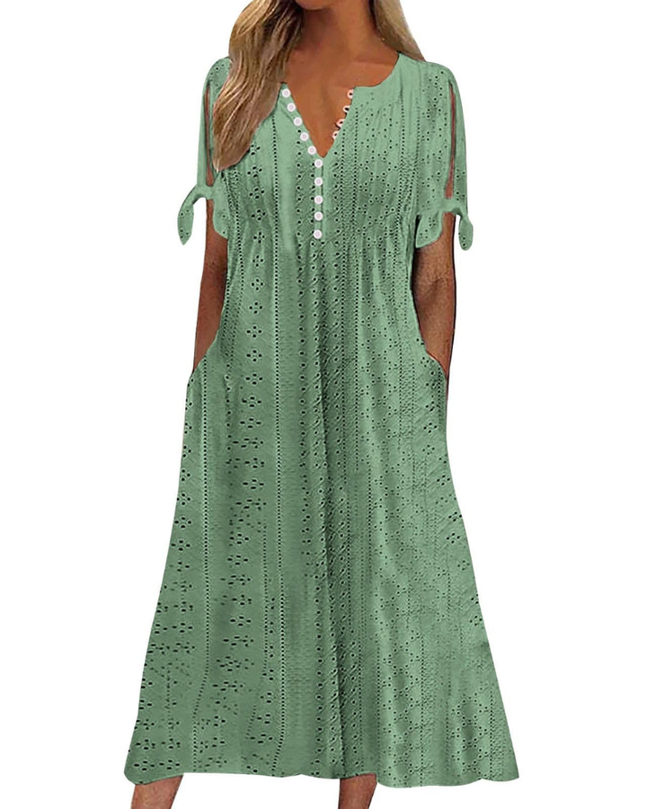 Maya Maxi Dress for Women – Linen Cotton, V-Neck & Oversized Boho Tunic with Pockets
