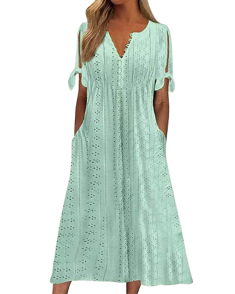 Maya Maxi Dress for Women – Linen Cotton, V-Neck & Oversized Boho Tunic with Pockets
