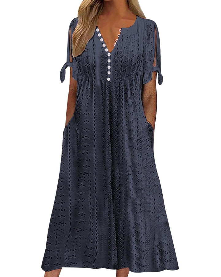 Maya Maxi Dress for Women – Linen Cotton, V-Neck & Oversized Boho Tunic with Pockets