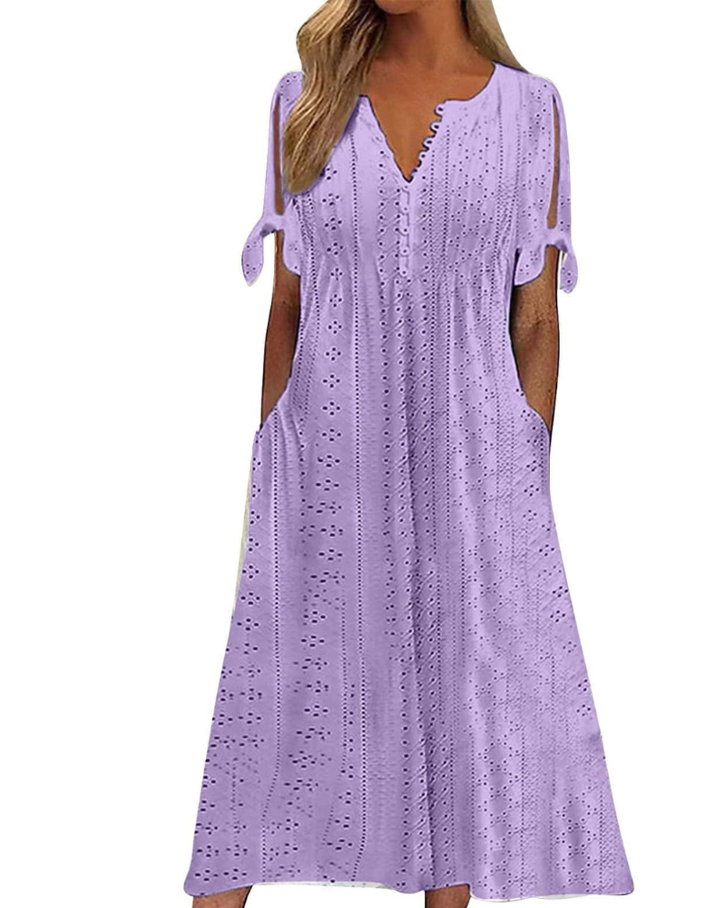 Maya Maxi Dress for Women – Linen Cotton, V-Neck & Oversized Boho Tunic with Pockets