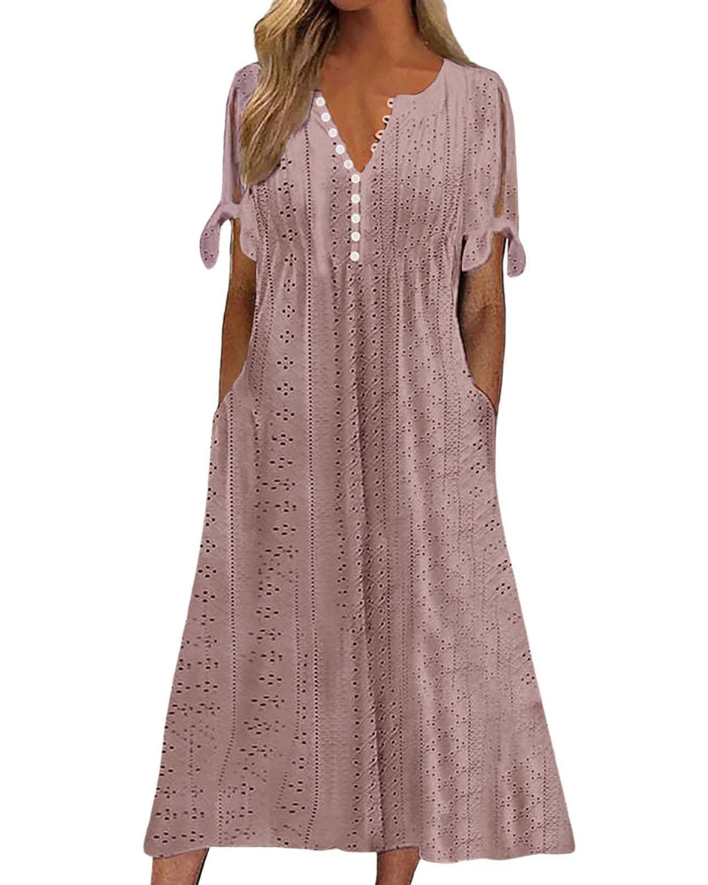 Maya Maxi Dress for Women – Linen Cotton, V-Neck & Oversized Boho Tunic with Pockets