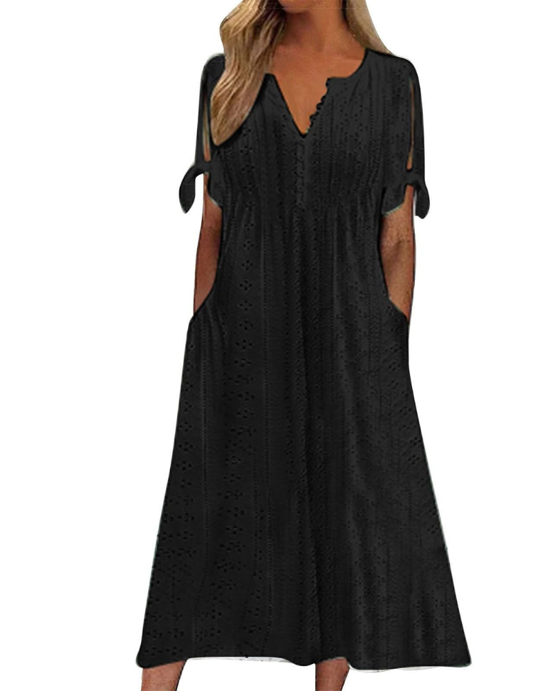 Maya Maxi Dress for Women – Linen Cotton, V-Neck & Oversized Boho Tunic with Pockets