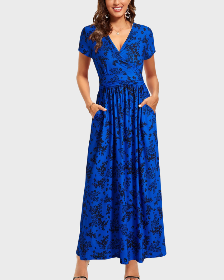 Vestido Maxi Alessia para Mujer – Escote en V, Cruzado Floral y Bolsillos Elegantes Casual