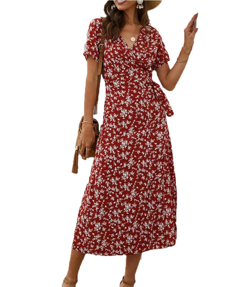 Giulia Vestido Midi Mujer – Escote en V, Cruzado Floral y Línea A Elegante de Verano