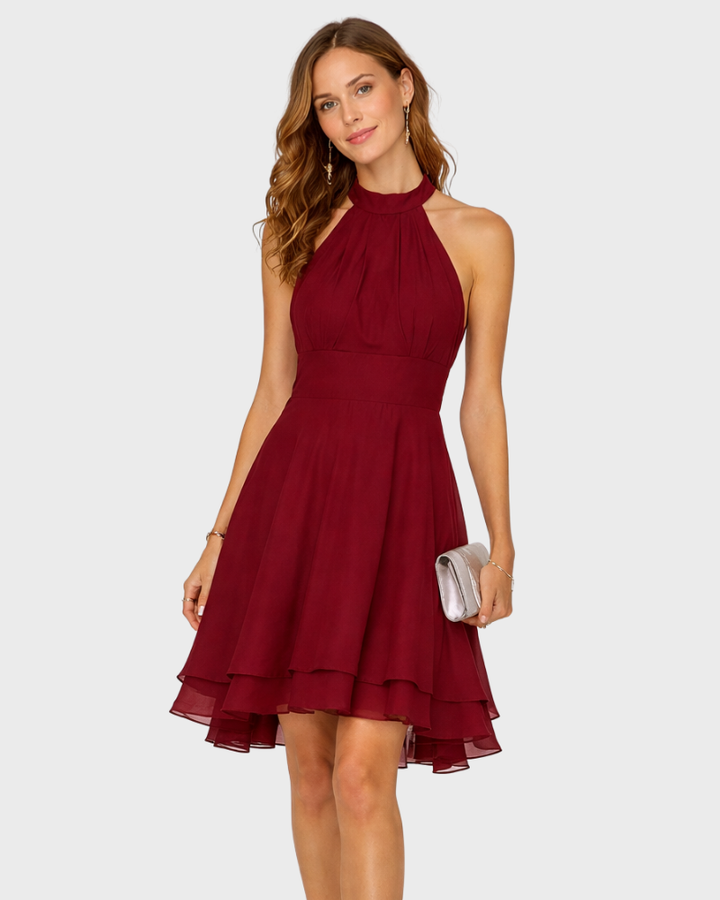 Candy Sukienka Damska Mini Halter Elegancka – Sukienka A-Linia z Falbankami i Asymetrycznym Dołem