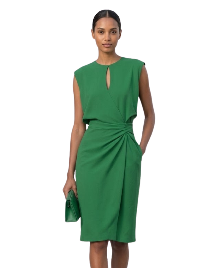 Gaia Vestido Midi Elegante para Mujer – Vestido con Escote en Gota y Drapeado Lateral