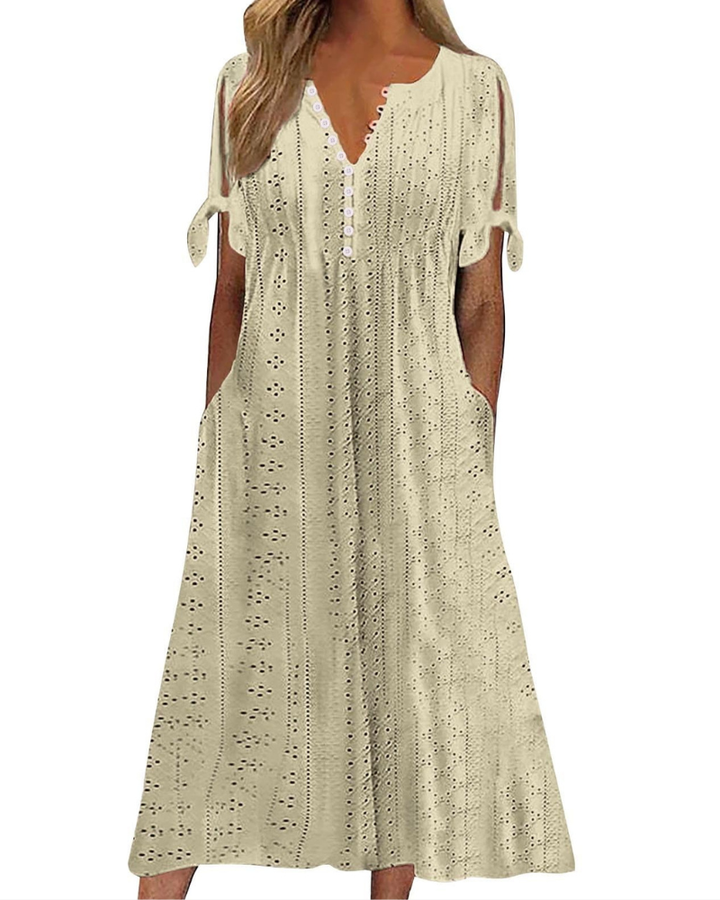 Maya Maxi Dress for Women – Linen Cotton, V-Neck & Oversized Boho Tunic with Pockets