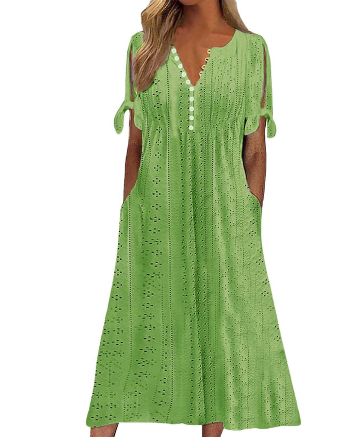 Maya Maxi Dress for Women – Linen Cotton, V-Neck & Oversized Boho Tunic with Pockets