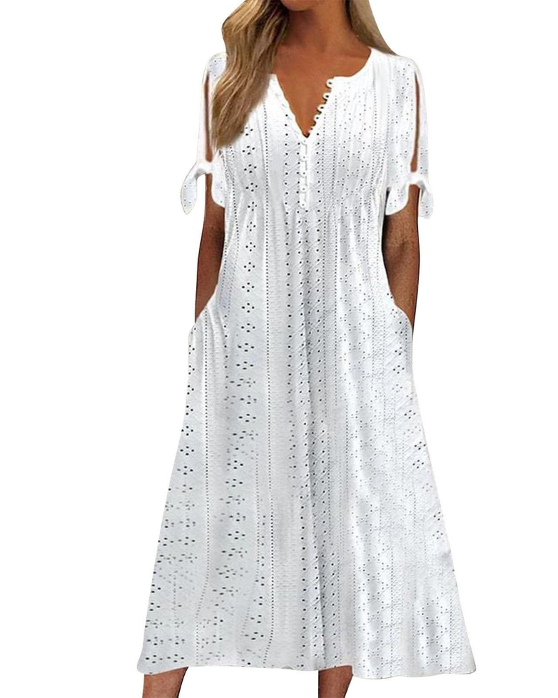 Maya Maxi Dress for Women – Linen Cotton, V-Neck & Oversized Boho Tunic with Pockets