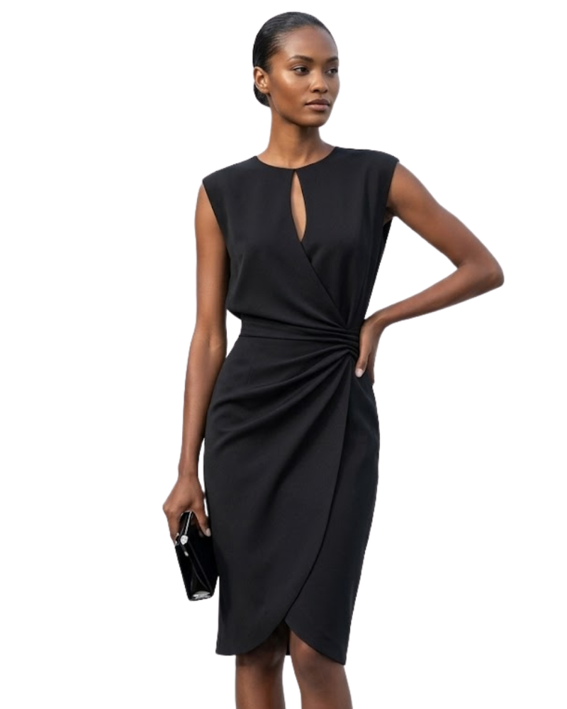 Gaia Vestido Midi Elegante para Mujer – Vestido con Escote en Gota y Drapeado Lateral
