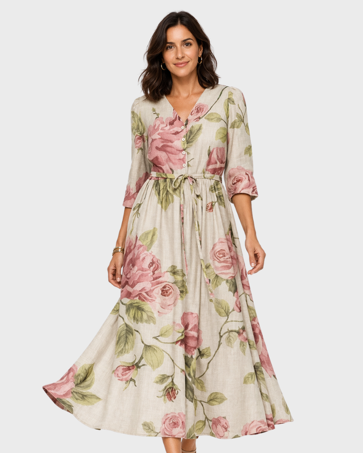 Vestido Midi Milagros para Mujer – Algodón Lino, Cierre Ajustable y Estilo Elegante Versátil