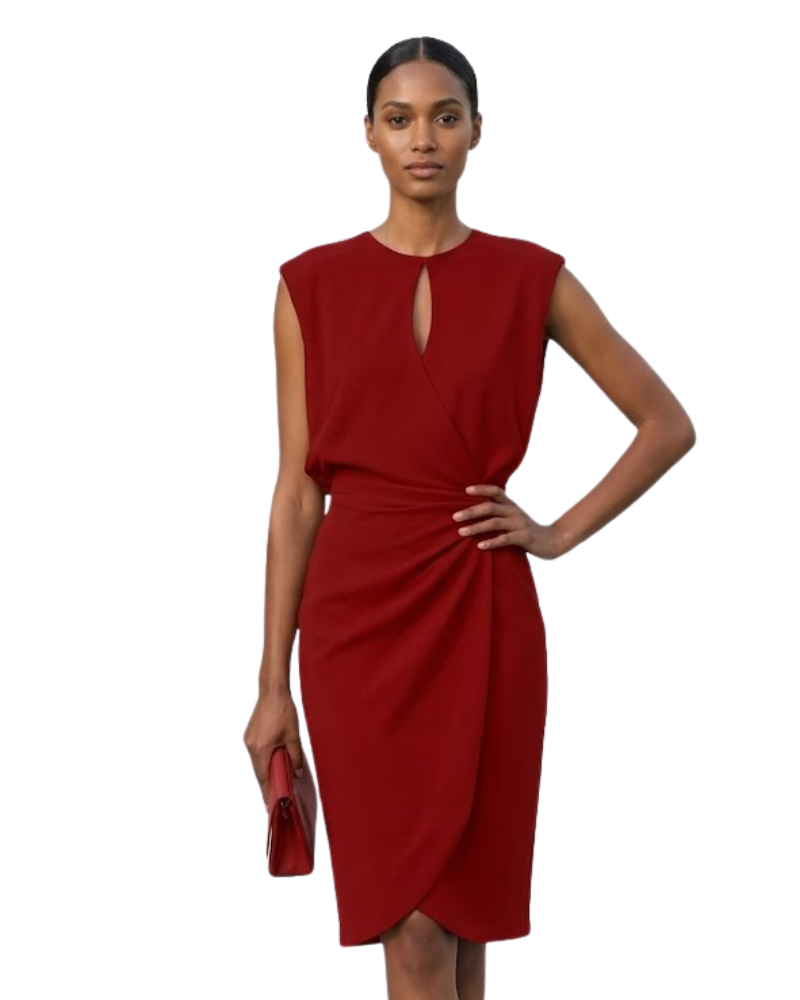 Gaia Vestido Midi Elegante para Mujer – Vestido con Escote en Gota y Drapeado Lateral