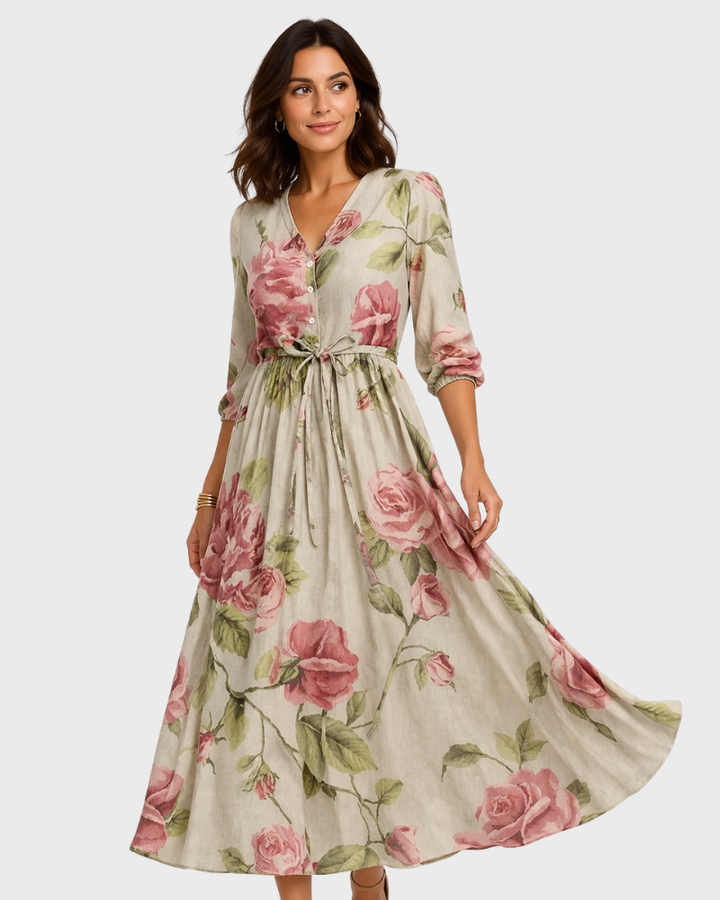 Vestido Midi Milagros para Mujer – Algodón Lino, Cierre Ajustable y Estilo Elegante Versátil