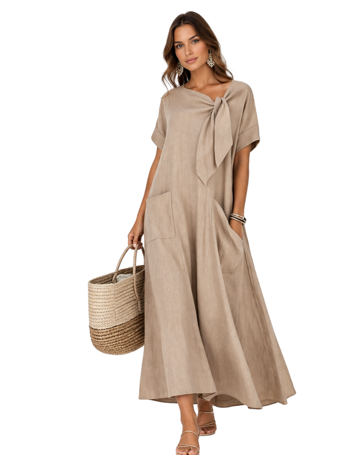 Chiara Vestido Maxi de Verano para Mujer – Vestido Fluido con Escote en V y Bolsillos Elegante