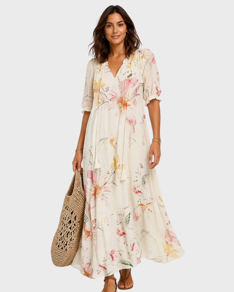 Nillie Lang Kjole for Dame – Boho-stil, Lett Stoff & Flytende Sommerklipp