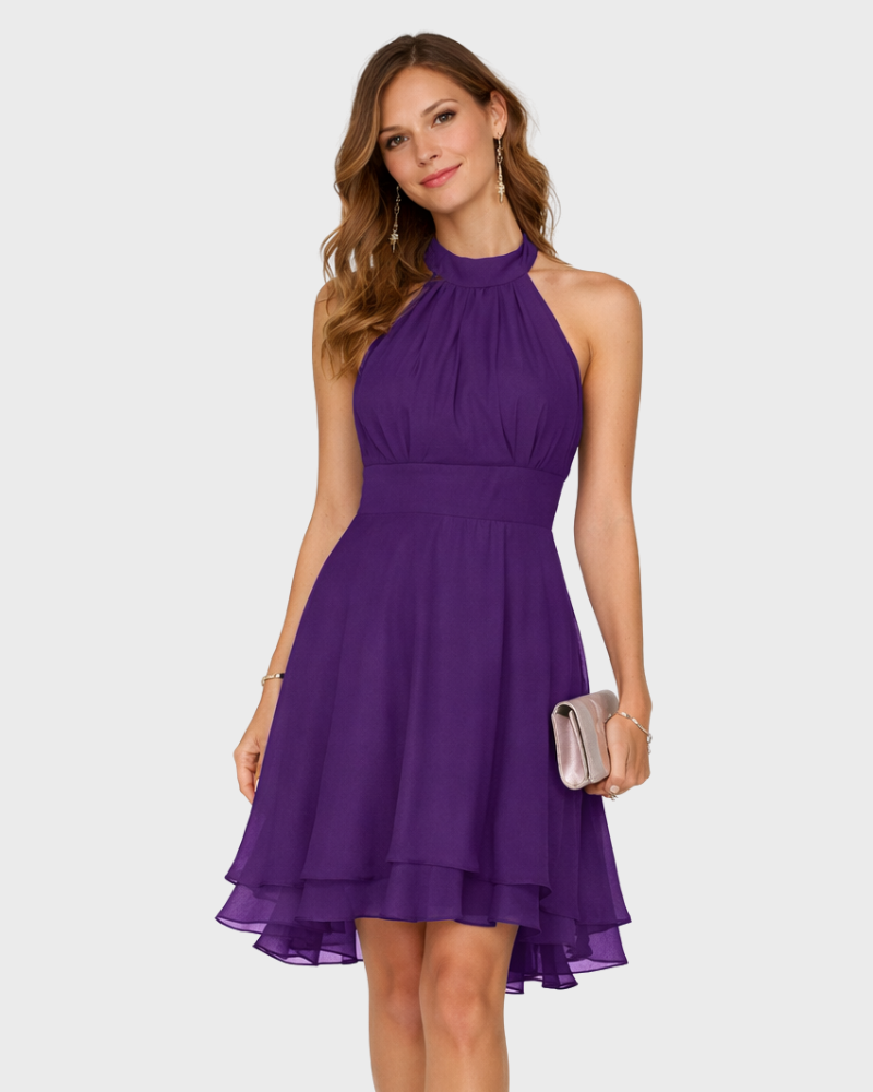 Candy Sukienka Damska Mini Halter Elegancka – Sukienka A-Linia z Falbankami i Asymetrycznym Dołem