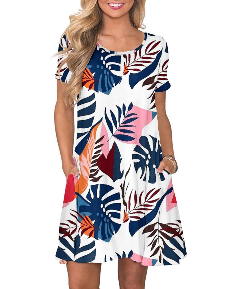 Vestido Mini Cencia para Mujer – Camiseta, Cuello Redondo y Línea A con Bolsillos Casual de Verano
