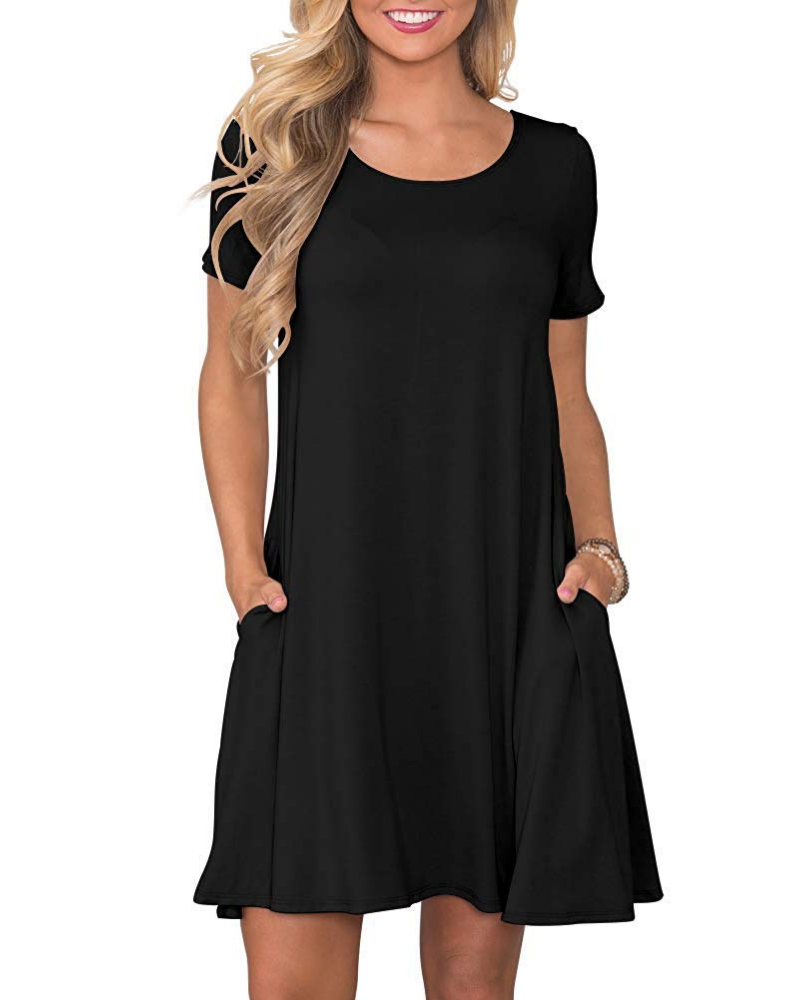 Vestido Mini Cencia para Mujer – Camiseta, Cuello Redondo y Línea A con Bolsillos Casual de Verano