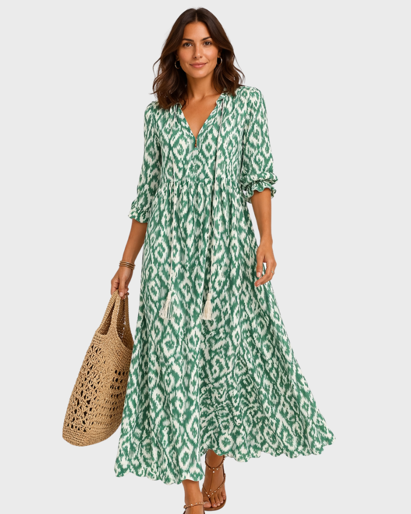 Nillie Lang Kjole for Dame – Boho-stil, Lett Stoff & Flytende Sommerklipp