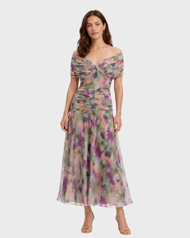 Dina Vestido Mujer Maxi Bohemio Elegante – Vestido con Escote Cruzado y Falda Plisada