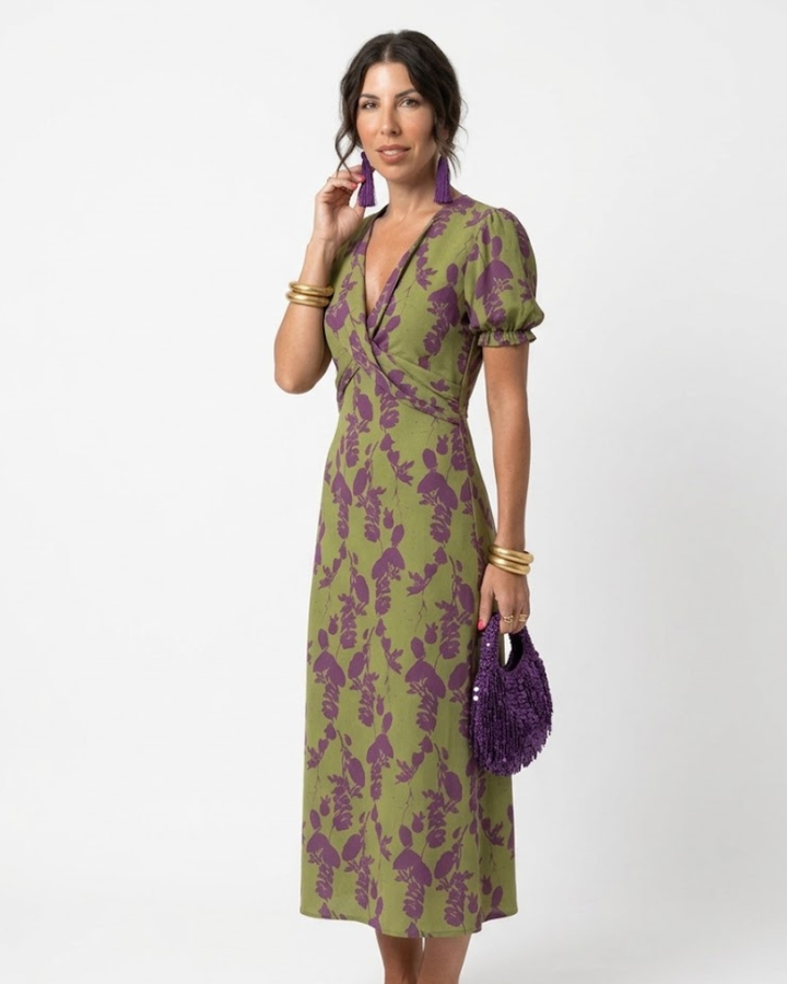 Mira Damen Midi Kleid Floral Elegant – Kleid mit V-Ausschnitt und Slim Fit