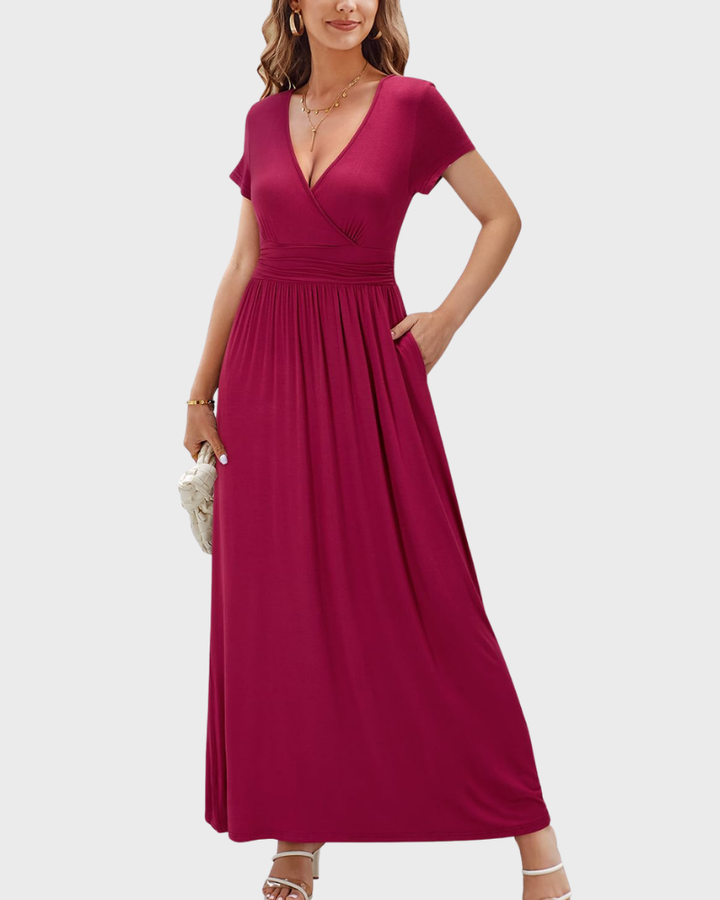 Vestido Maxi Alessia para Mujer – Escote en V, Cruzado Floral y Bolsillos Elegantes Casual