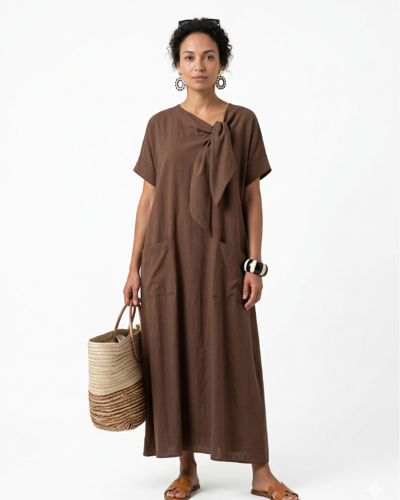 Chiara Vestido Maxi de Verano para Mujer – Vestido Fluido con Escote en V y Bolsillos Elegante