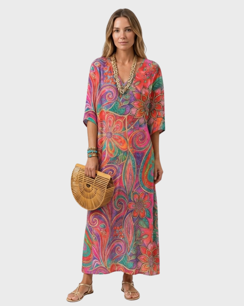 Clarisa Vestido Mujer Floral de Verano – Vestido Fluido con Escote en V Casual Ligero