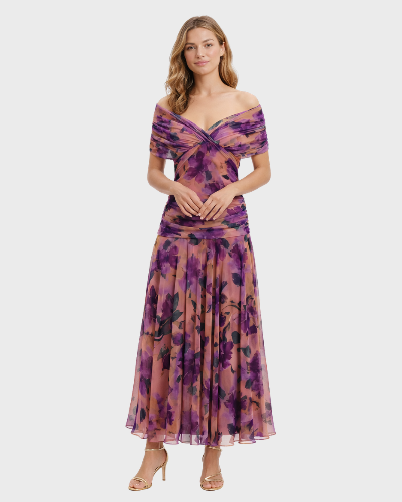 Dina Vestido Mujer Maxi Bohemio Elegante – Vestido con Escote Cruzado y Falda Plisada